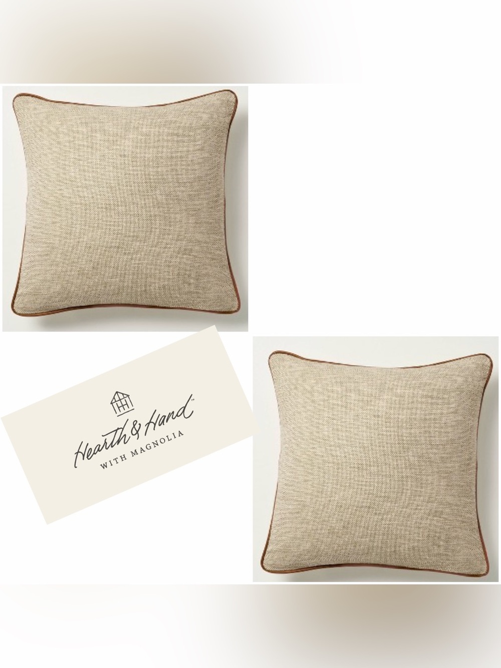 Hearth & Hand with Magnolia Tweed W Faux Leather Trim Square Toss Pillow - 2pk